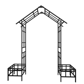 Metal Garden Arch with Adjustable Width W68.11''~W94.29'' Climbing Plants Support Rose Arch Outdoor Black