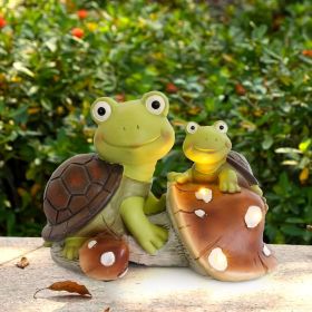 Garden Statue Cute Frog Face Turtles Figurines, Solar Powered Resin Animal Sculpture with 3 Led Lights
