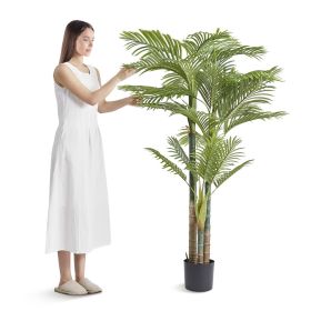 Artificial Gold Cane Palm Tree, 6.5 FT Tall Faux Plant, PE Material & Anti-Tip Tilt Protection Low-Maintenance Plant
