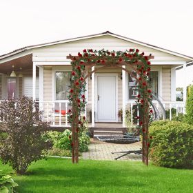 7FT  Beautiful And Practical Wooden Garden Arch Dark Brown YJ, Free shipping