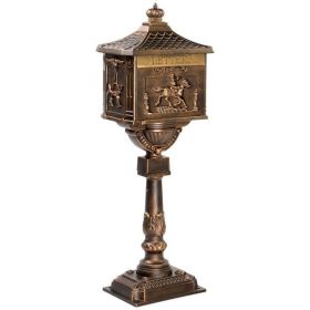 Cast Aluminum Mailbox with Post, Heavy Duty Postal Box with 2 Keys, Baffle Door, Expansion Bolts, Address Panel