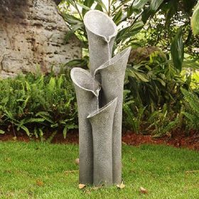 33.5inches Indoor Table Waterfalls Rockery Tiered Rock Water Fountain with LED Lights