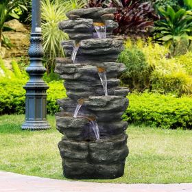 40inches High Rocks Outdoor Cascading Waterfall Fountain with LED Lights