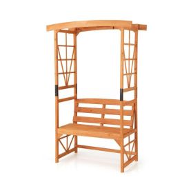 6.2 FT Tall Patio Garden Arbor with Pergola and 2-Seat Wood Bench for Garden Lawn Backyard Decoration