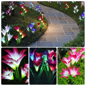 2 Pcs Solar Garden Lights, Outdoor Lily Flower, LED Light, 7-Color Changing, IP65 Waterproof for Festival Decorations