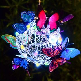 1pc LED Solar Butterfly Ball Wind Chime Light Hanging Lantern Garden Yard Decor Solar Lights Outdoor Butterfly Lights Garden Decor (Color: Multicolor)