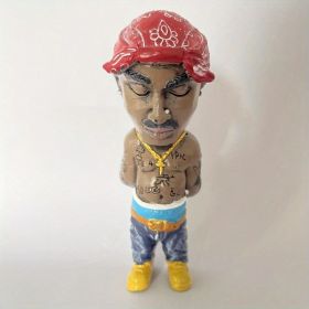 1pc Hip-Hop Singer Statue, Music Artist Sculpture Garden Resin Decoration (Color: Red Turban)