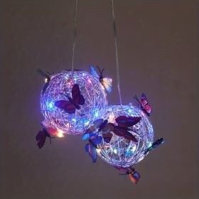 1pc Butterfly Outdoor Decorative Light Solar Hanging Decorative; Outdoor Courtyard; Garden Decorative Lamp With Ball Hanging Tree Lamp; Luminous Butte (Style: Four Colors)
