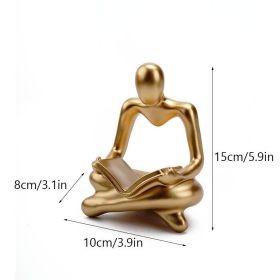 NORTHEUINS Reading Man Resin Figurine for Study Room Desktop Abstract Thinker Figure Ornament Home Living Room Office Decoration (Color: Golden Middle)