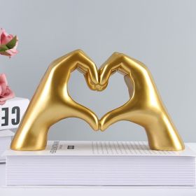 Nordic Heart Gesture Sculpture Resin Abstract Hand Love Statue Figurines (Color: Gold Heart Gesture)