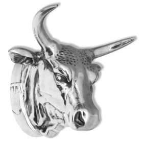 Cow Head Decoration Wall-Mounted Aluminum Silver (Color: Silver)
