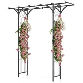 6.8 Feet Metal Garden Arbor with Trellises for Climbing Plant Vine Rose (Color: Black)