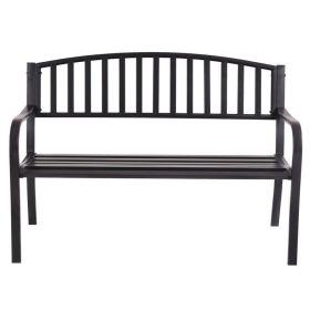 50 Inch Metal Patio Garden Bench Loveseats for Outdoor (Color: Black)