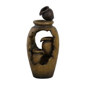 15.4x11.8x32.7" Traditional Rustic Decorative 3 Tier Brown Water Fountain with Pot Design, with Light and Pump, for Indoor and Outdoor (Color: as Pic)