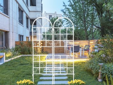 1Set (2pcs) Metal Garden Trellis for Climbing Plants Outdoor Rustproof Plant Support -ceramic whiteware (Color: as Pic)