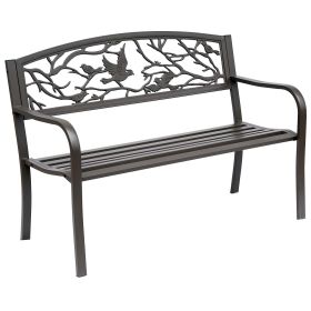 Outsunny 50" Garden Bench, Outdoor Patio Bench with Animal Pattern, Cast Steel Metal Bench for Yard, Lawn, Porch, Brown (Color: as Pic)