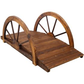 3.3ft Wooden Garden Bridge Arc Footbridge with Half-Wheel Style Railings & Solid Fir Construction, Stained Wood (Color: as Pic)