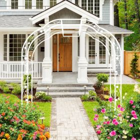 Metal Garden Arch W74.4'' x H98.4'' Garden Arbor Trellis Climbing Plants Support Rose Arch Outdoor Arch (Color: CREAM WHITE)