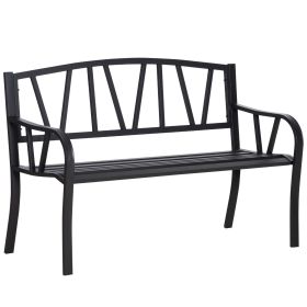 Outsunny 50" Metal Garden Bench, Black Outdoor Bench for 2 People, Park-Style Patio Seating, Decor with Smooth Armrests, Slatted Seat and Backrest (Color: as Pic)