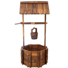 Rustic Wooden Wishing Well Planter Outdoor Home DÃ©cor for Patio, Garden, Yard w/Hanging Bucket ,20in (Color: as Pic)