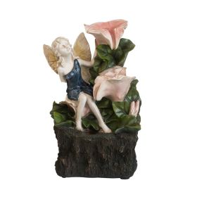 8.9x4.7x13.4" Decorative 3 Tier Tabletop Water Fountain with Fairy and LED Light, Angel Girl with Pink Flower Design, for Indoor Tabletop and Outdoor (Color: as Pic)